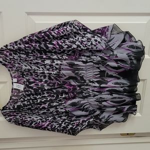 Chiffon draping top w matching camisole Grey black and purple abstract design M